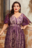 Purple Plus Size A Line Long Mother Of The Bride Dress With Appliques