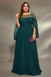 Peacock Blue Plus Size A Line Long Sleeves Mother Of The Bride Dress With Beading