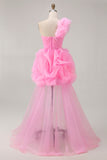Hot Pink A-Line One Shoulder Short Homecoming Dress with Ruffles