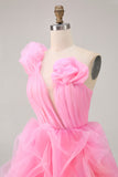 Hot Pink A-Line One Shoulder Short Homecoming Dress with Ruffles