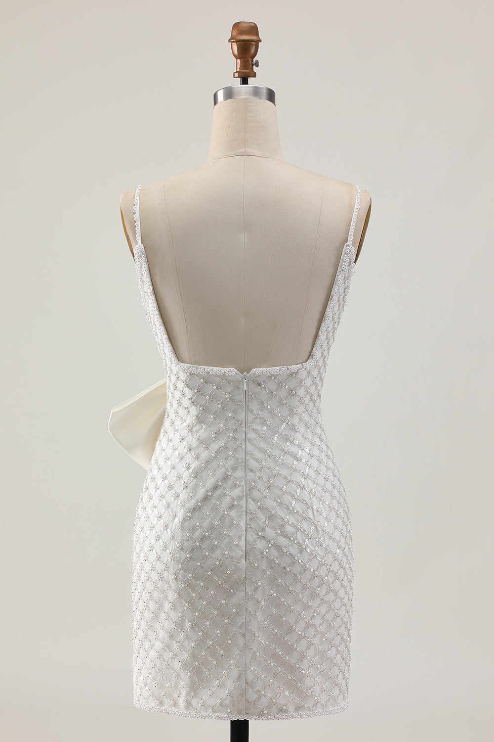 WEDTREND Women White Bodycon Homecoming Dress with Pearls Spaghetti Straps Sequins Cocktail Dress with Bow WEDTREND Women White Bodycon Homecoming Dress with Pearls Spaghetti Straps Sequins Cocktail Dress with Bow