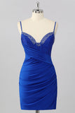 Bodycon Corset Ruched Mini Royal Blue Homecoming Dress with Beading