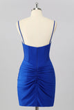 Bodycon Corset Ruched Mini Royal Blue Homecoming Dress with Beading