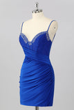 Bodycon Corset Ruched Mini Royal Blue Homecoming Dress with Beading