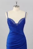 Bodycon Corset Ruched Mini Royal Blue Homecoming Dress with Beading