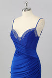 Bodycon Corset Ruched Mini Royal Blue Homecoming Dress with Beading