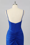 Bodycon Corset Ruched Mini Royal Blue Homecoming Dress with Beading