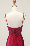 Burgundy Bodycon Spaghetti Straps Beaded Homecoming Dress