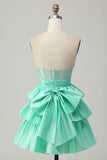 A Line Tiered Green Strapless Corset Beaded Homecoming Dress