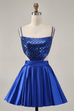 Sparkly Royal Blue A-Line Cut Out Sequins Short Homecoming Dress