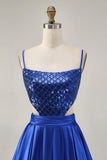 Sparkly Royal Blue A-Line Cut Out Sequins Short Homecoming Dress
