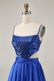 Sparkly Royal Blue A-Line Cut Out Sequins Short Homecoming Dress