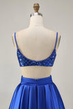 Sparkly Royal Blue A-Line Cut Out Sequins Short Homecoming Dress