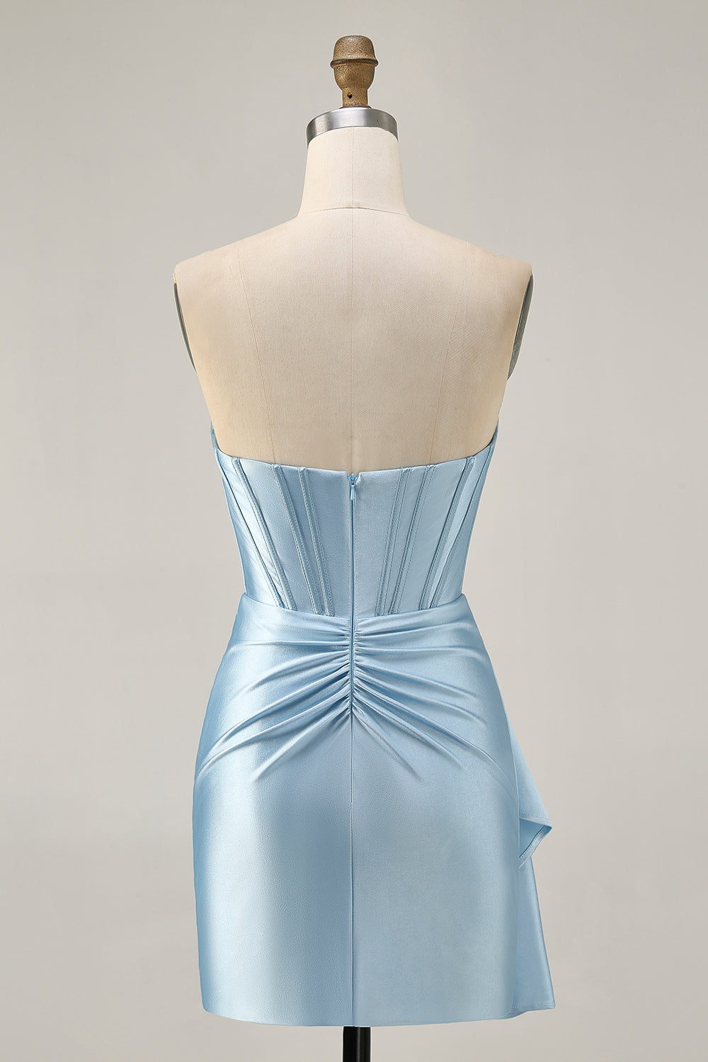 WEDTREND Women Blue Homecoming Dress with Streamer Satin Strapless Corset Tight Ruched Short Cocktail Dress WEDTREND Women Blue Homecoming Dress with Streamer Satin Strapless Corset Tight Ruched Short Cocktail Dress