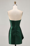 Dark Green Strapless Corset Beaded Tight Homecoming Dress with Streamer