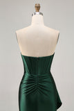 Dark Green Strapless Corset Beaded Tight Homecoming Dress with Streamer