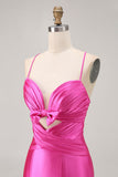 Fuchsia Spaghetti Straps Cut Out Pleated Tight Homecoming Dress with Bow