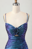 Metallic Blue Purple Bodycon Ruched Short Homecoming Dress with Ruffles