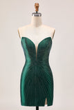 Sparkly Dark Green Bodycon Strapless Homecoming Dress with Slit