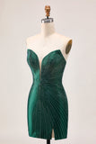 Sparkly Dark Green Bodycon Strapless Homecoming Dress with Slit