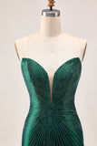 Sparkly Dark Green Bodycon Strapless Homecoming Dress with Slit
