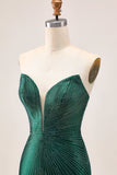 Sparkly Dark Green Bodycon Strapless Homecoming Dress with Slit