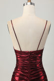 Metallic Burgundy Spaghetti Straps Satin Ruched Short Homecoming Dress