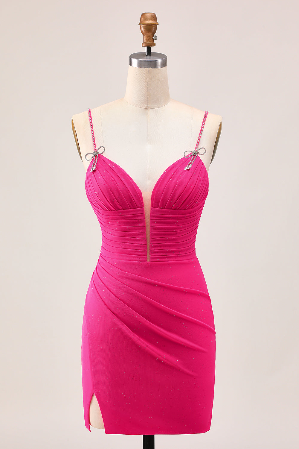 WEDTREND Women Fuchsia Strapless Homecoming Dress with Slit Lace Up Back Ruched Spaghetti Straps Tight Short Cocktail Dress WEDTREND Women Fuchsia Strapless Homecoming Dress with Slit Lace Up Back Ruched Spaghetti Straps Tight Short Cocktail Dress