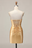 Golden Bodycon Corset Beaded Homecoming Dress with Lace Up Back
