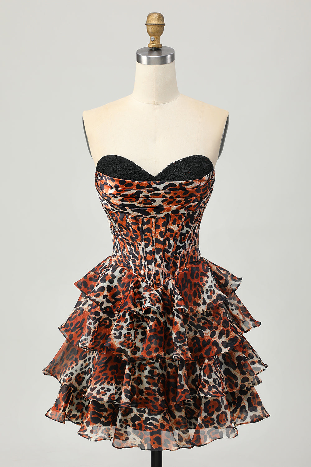 WEDTREND Women Sweetheart Khaki Leopard Homecoming Dress Tiered Strapless Printed Corset Ruffled A-Line Short Prom Dress WEDTREND Women Sweetheart Khaki Leopard Homecoming Dress Tiered Strapless Printed Corset Ruffled A-Line Short Prom Dress