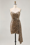 Glitter Khaki Leopard Sequins Corset Bodycon Short Homecoming Dress
