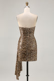 Glitter Khaki Leopard Sequins Corset Bodycon Short Homecoming Dress