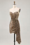 Glitter Khaki Leopard Sequins Corset Bodycon Short Homecoming Dress