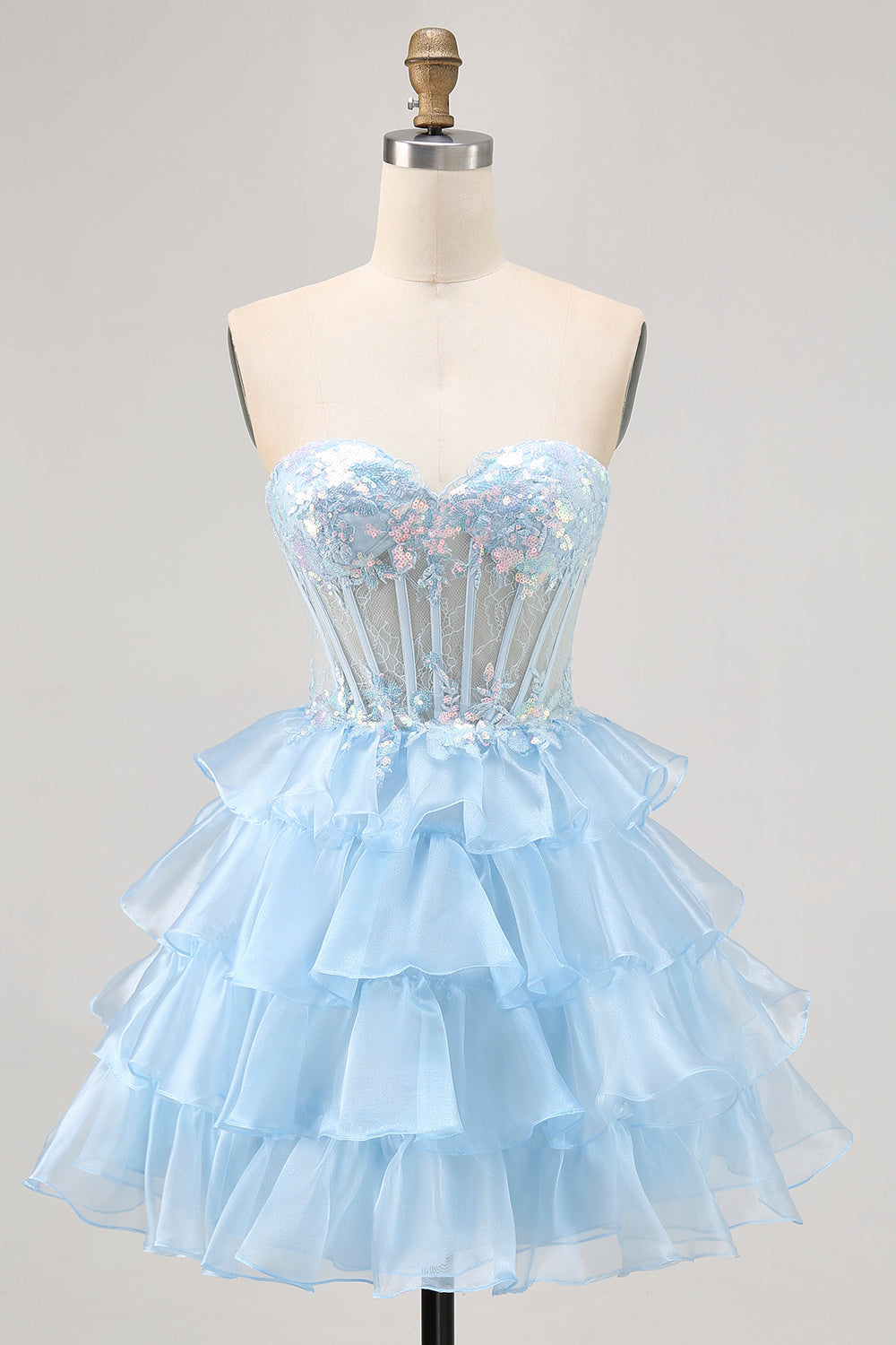sparkly light blue hoco dress Strapless Short Sequin Hoco Dress: Aleta 1287 Unicorn Blue Silver / 00
