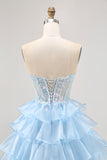 Sparkly Blue A-line Sweetheart Corset Sequins Short Homecoming Dress