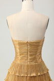 Golden Tiered Cut Out Pleated A-line Strapless Homecoming Dress