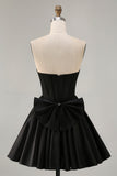 Sparkly Black A-Line Strapless Corset Beaded Short Homecoming Dress with Bow