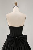 Sparkly Black A-Line Strapless Corset Beaded Short Homecoming Dress with Bow