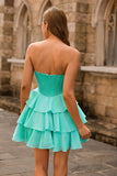 A Line Strapless Tiered Corset Beaded Green Homecoming Dress