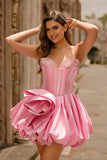 Strapless A Line Pink Homecoming Dress with Rhinestones