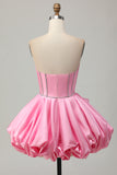 Pink Corset A Line Ruffled Short Homecoming Dress with Beading