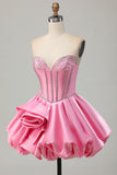 Pink Corset A Line Ruffled Short Homecoming Dress with Beading