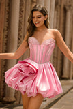 Strapless A Line Pink Homecoming Dress with Rhinestones