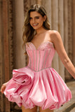Strapless A Line Pink Homecoming Dress with Rhinestones