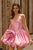 Strapless A Line Pink Homecoming Dress with Rhinestones