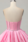 Pink Corset A Line Ruffled Short Homecoming Dress with Beading
