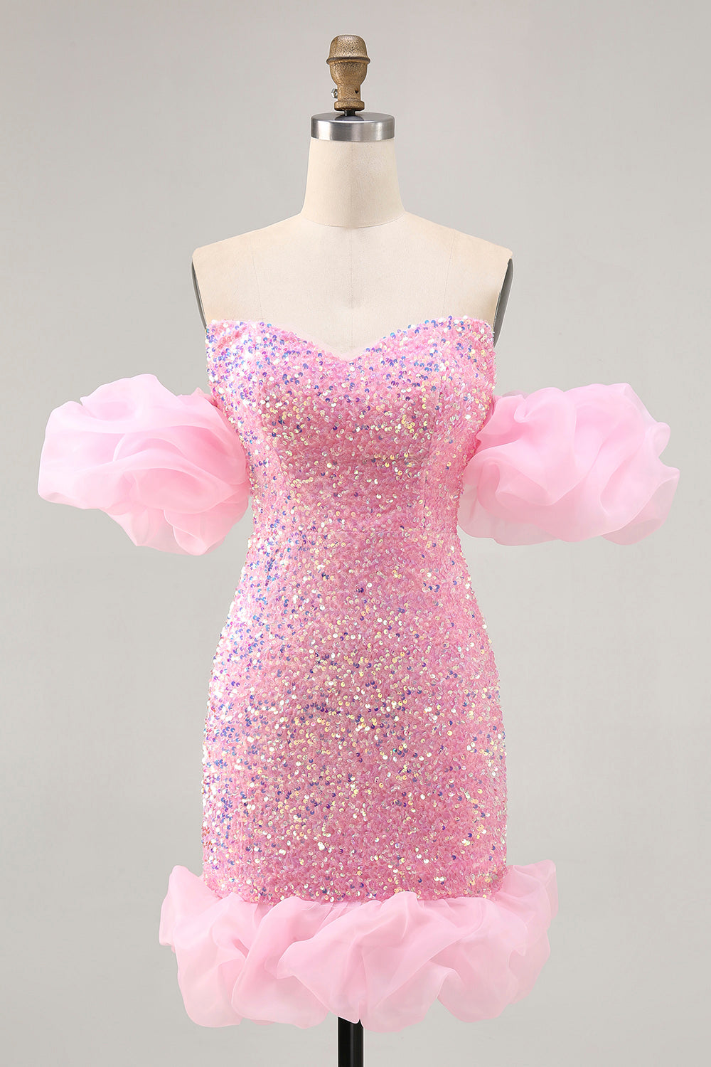 sparkly pink homecoming dresses Sparkly High Neck Short Pink Homecoming Dress Party Dress US8 / As Picture