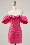 Fuchsia Off The Shoulder Bodycon Short Homecoming Dress