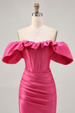 Fuchsia Off The Shoulder Bodycon Short Homecoming Dress