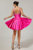 Fuchsia A Line Satin Corset Short Homecoming Dress with Beading